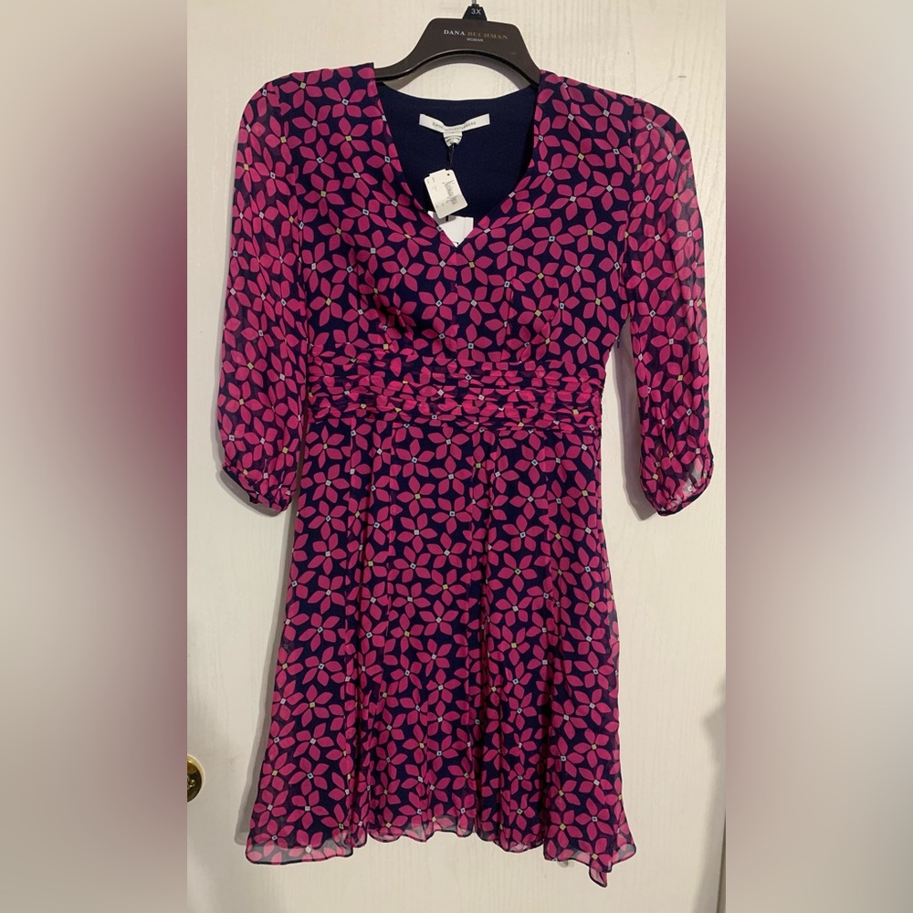 Diane Von Furstenberg Silk Pink Floral Mini Dress NWT